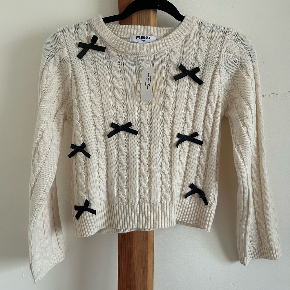 RSQ Cream Sweater with Black Bow Details